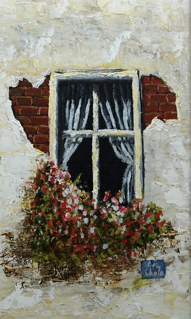 Gemälde: Fenster mit Geranien